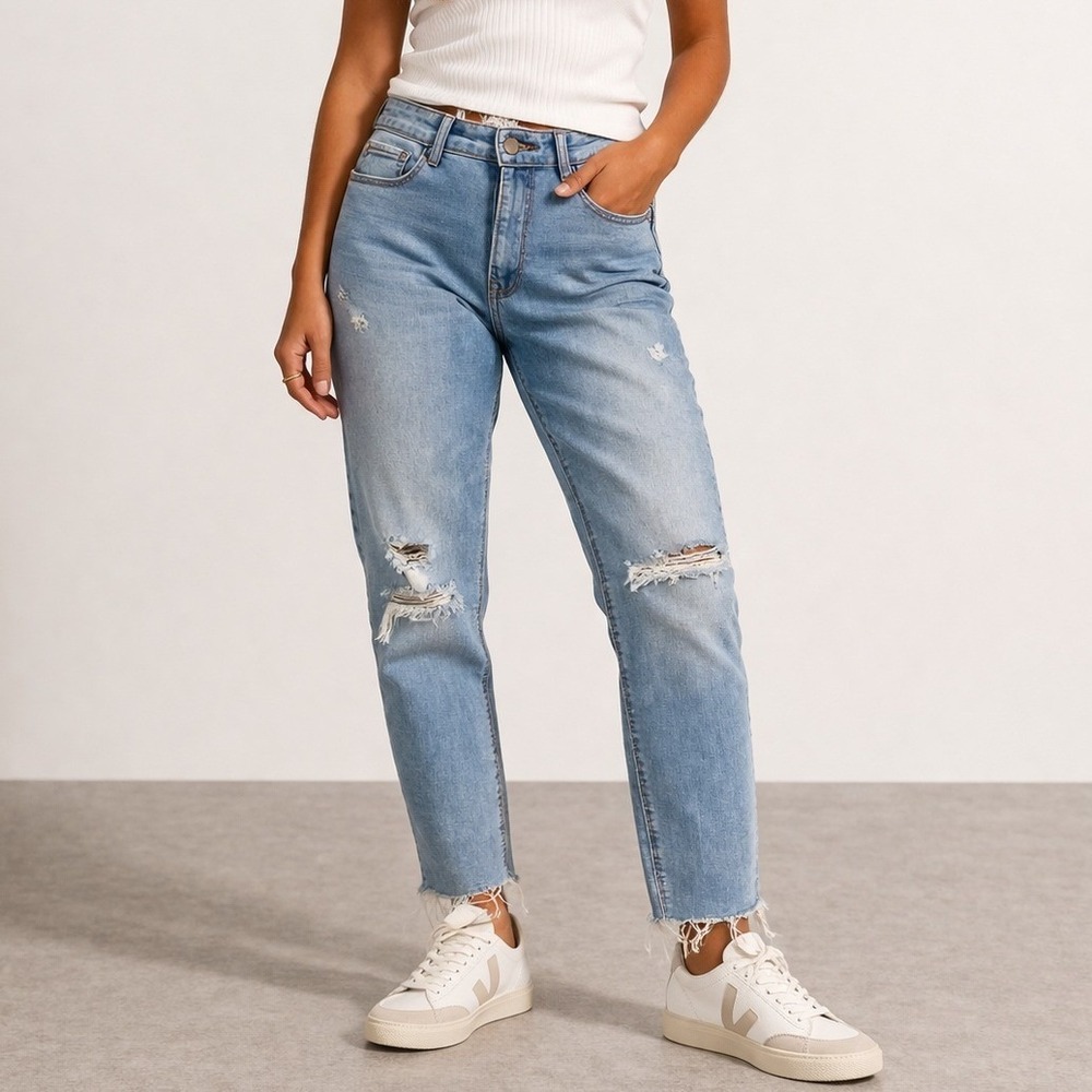 High Waisted Skinny Jeans Womens Light Wash Distressed‎ Stretch Denim Size 10